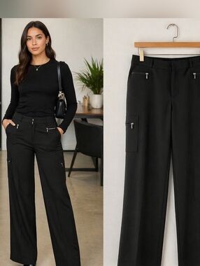 Black Straight Leg Work Pants Middle Rise Zip Pocket Career Office Size 10